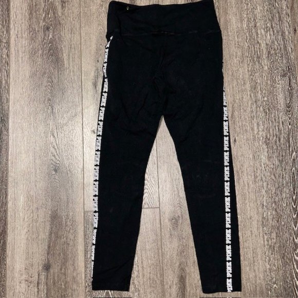 Victoria's Secret Pink Leggings Black Yoga Pants Size  Large Spell Out Pants EUC - Picture 3 of 4